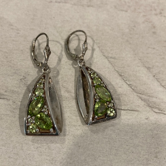 Sterling earrings with green and white rhinestones - Picture 1 of 6